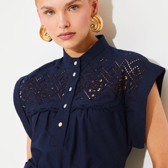 NWT - Navy Blue Organic Cotton Eyelet Top & Shorts Set - Size T3 (US8) - Picture 2 of 16